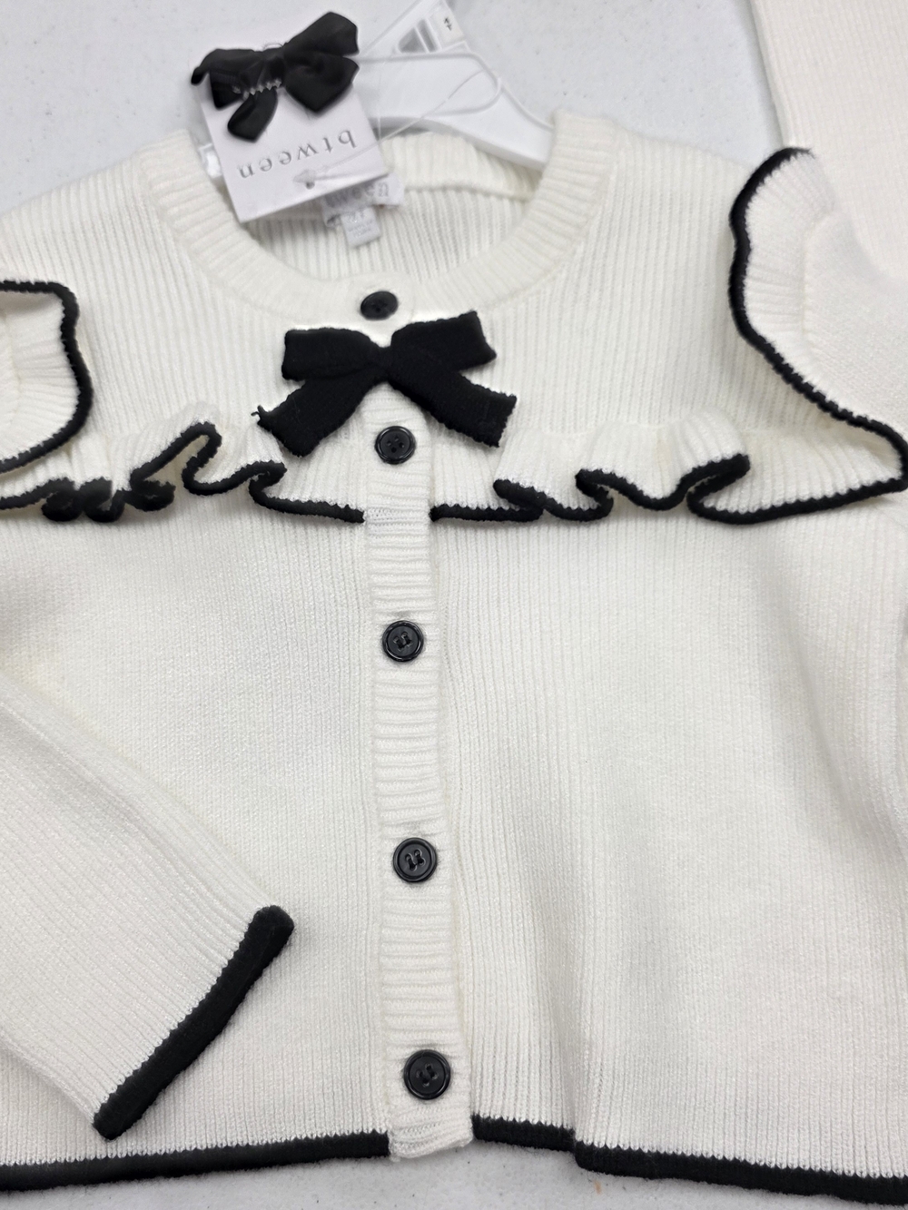 btween Cream Knit Cardigan with Black Bow Trim - Picture 5 of 8